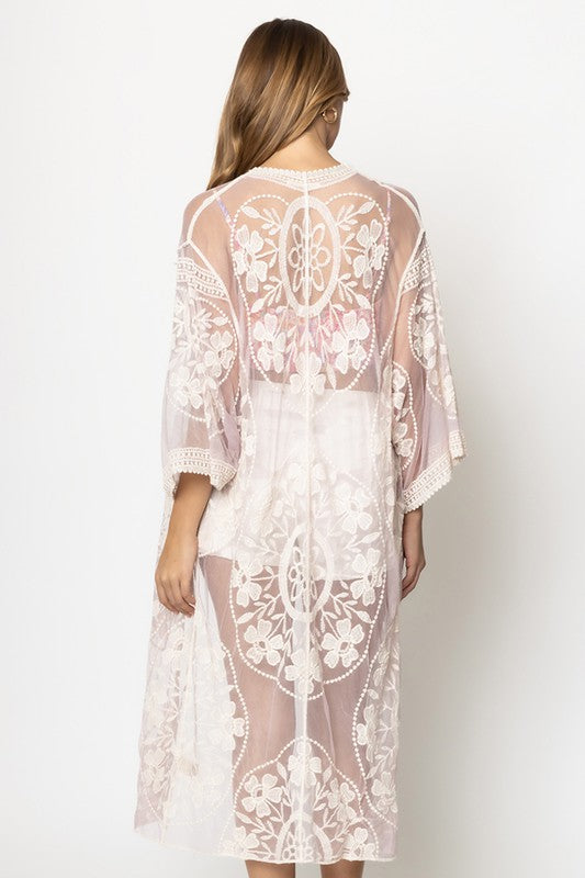 Fawn Floral Lace Kimono