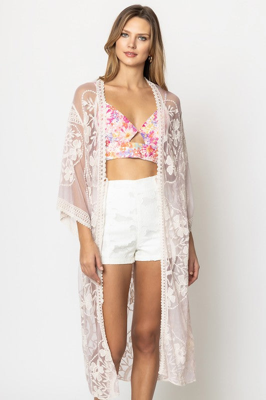 Fawn Floral Lace Kimono