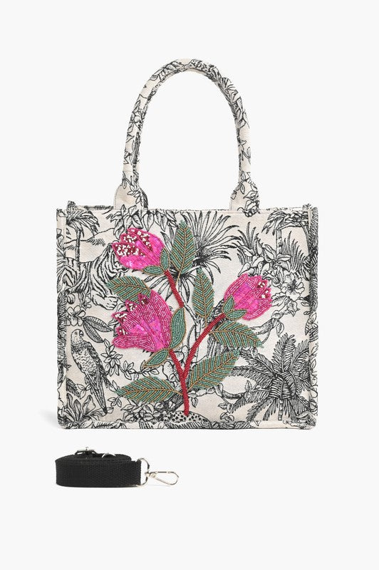 Leopard Lily Beaded Tote