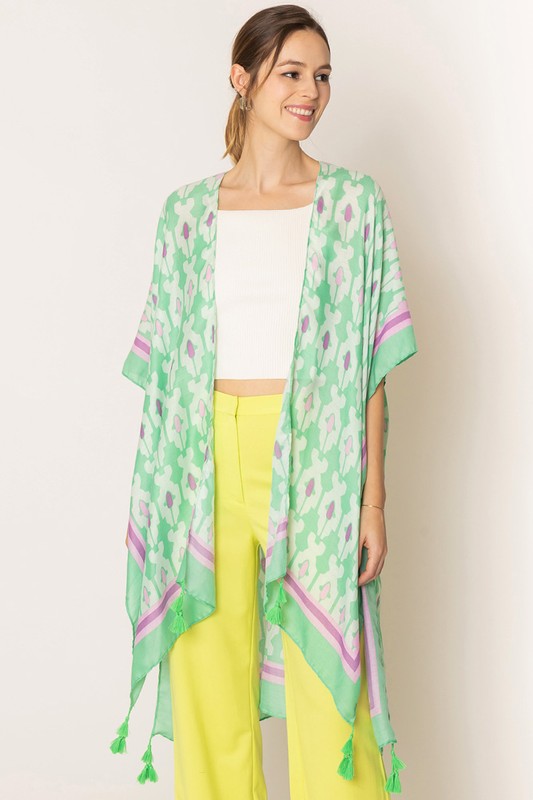 Talley Print Tassel Kimono
