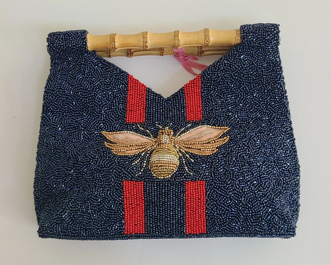Tatiana Beaded Handbag with Bamboo Handle