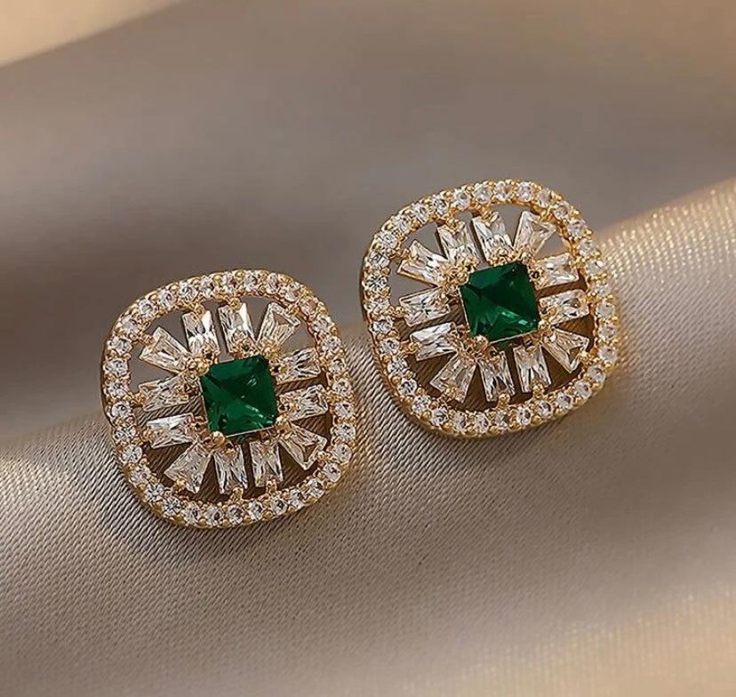 Evelyn Emerald Diamond Studs
