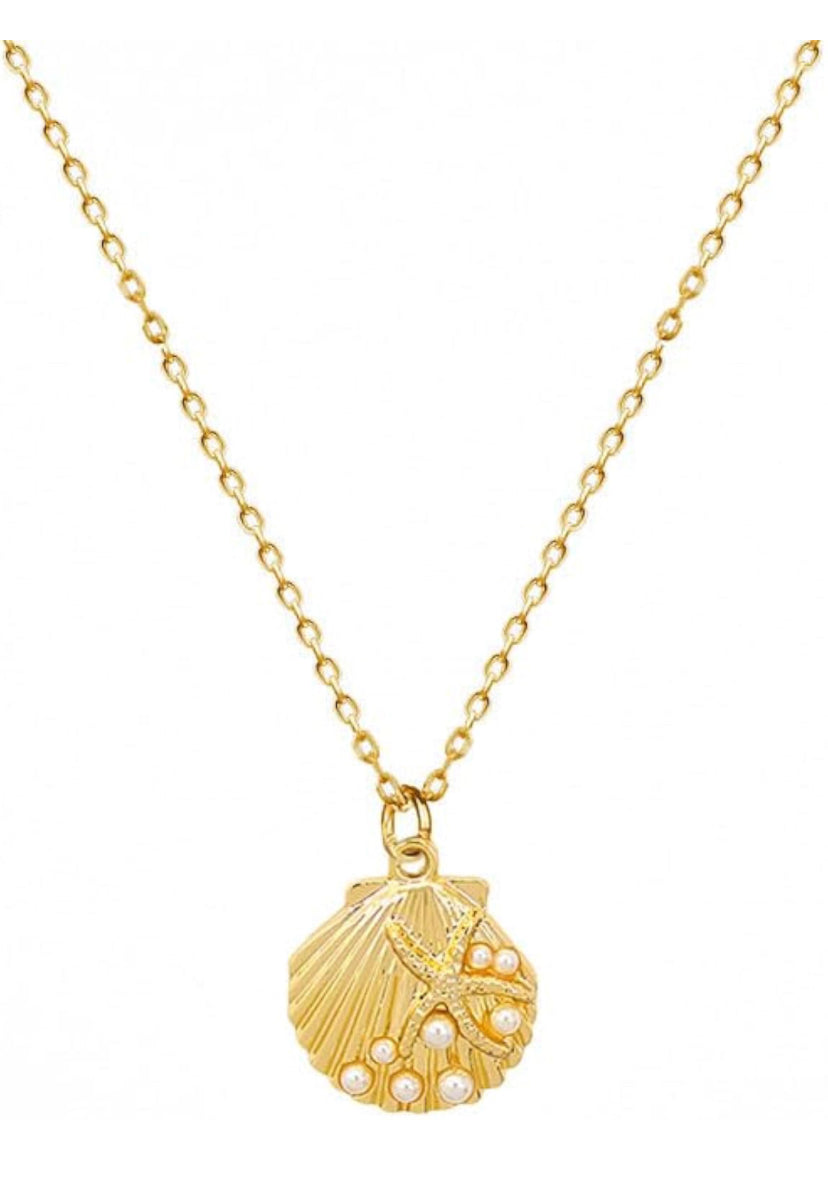 Gold &amp; Pearl Shell Necklace