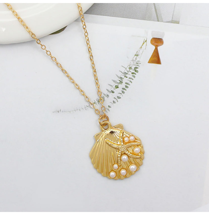 Gold &amp; Pearl Shell Necklace