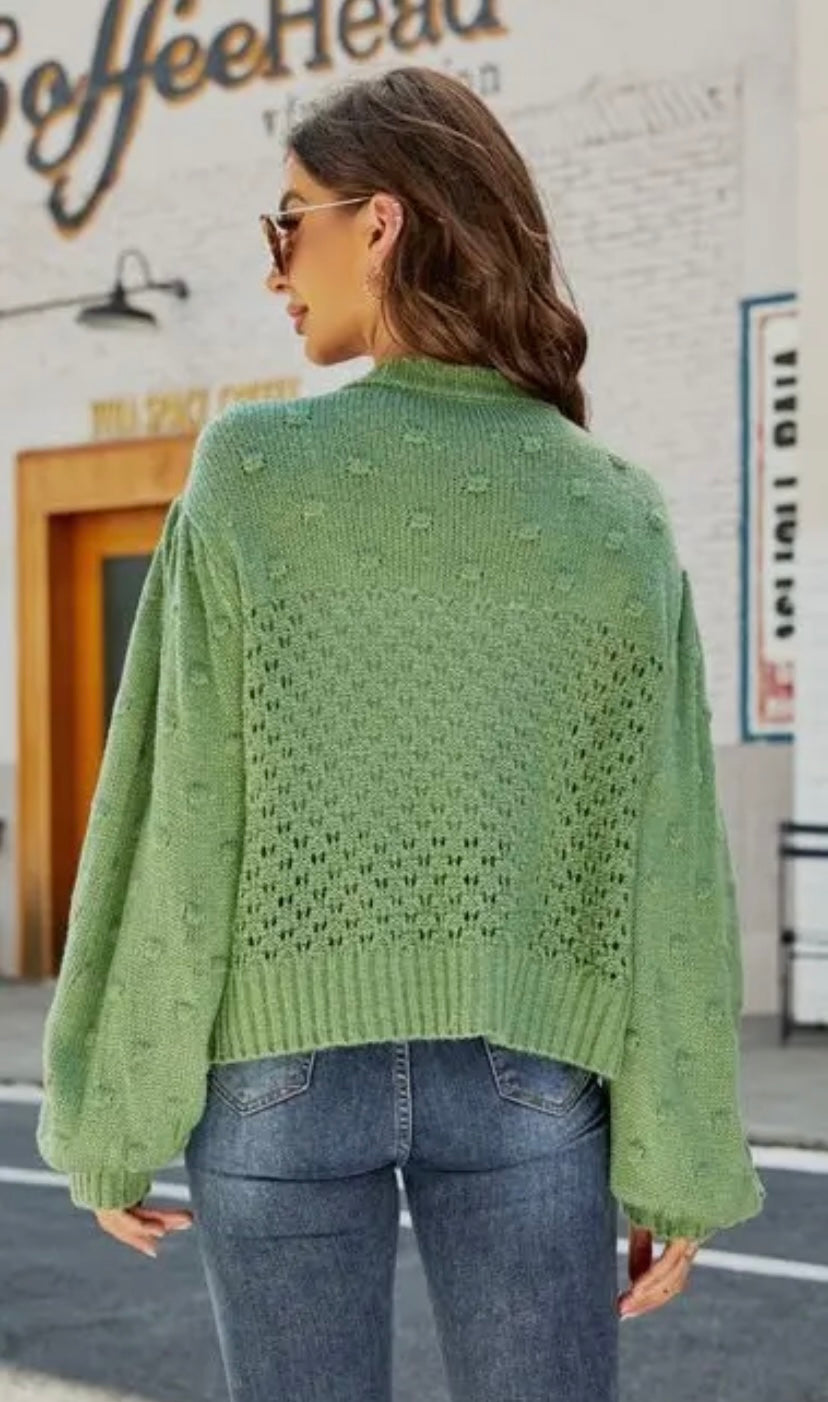 Pom Pom Puff Sleeve Cardigan