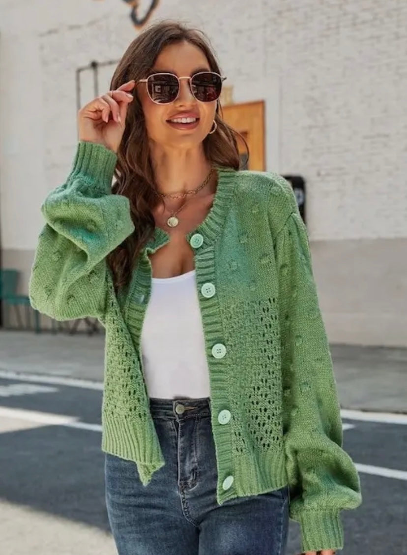 Pom Pom Puff Sleeve Cardigan
