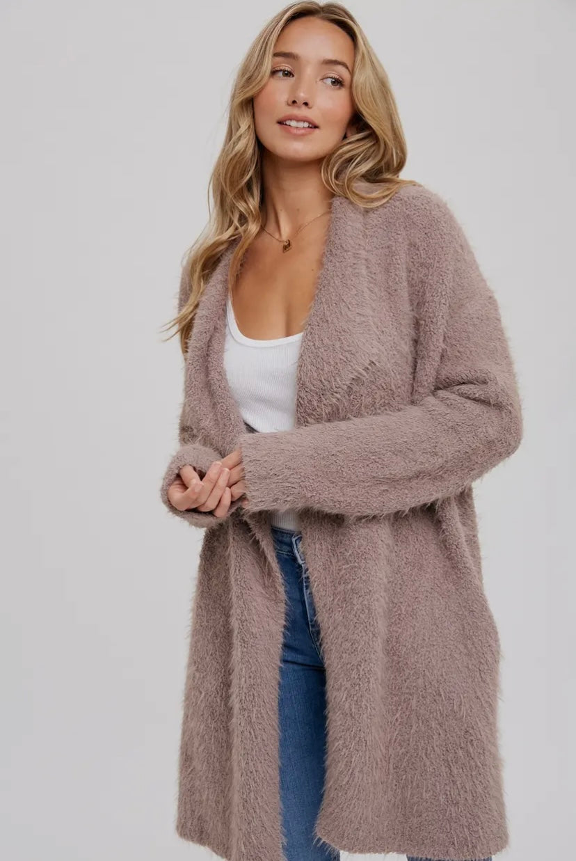 Soft Fuzzy Drape Front Cardigan