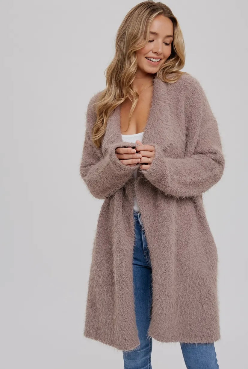 Soft Fuzzy Drape Front Cardigan