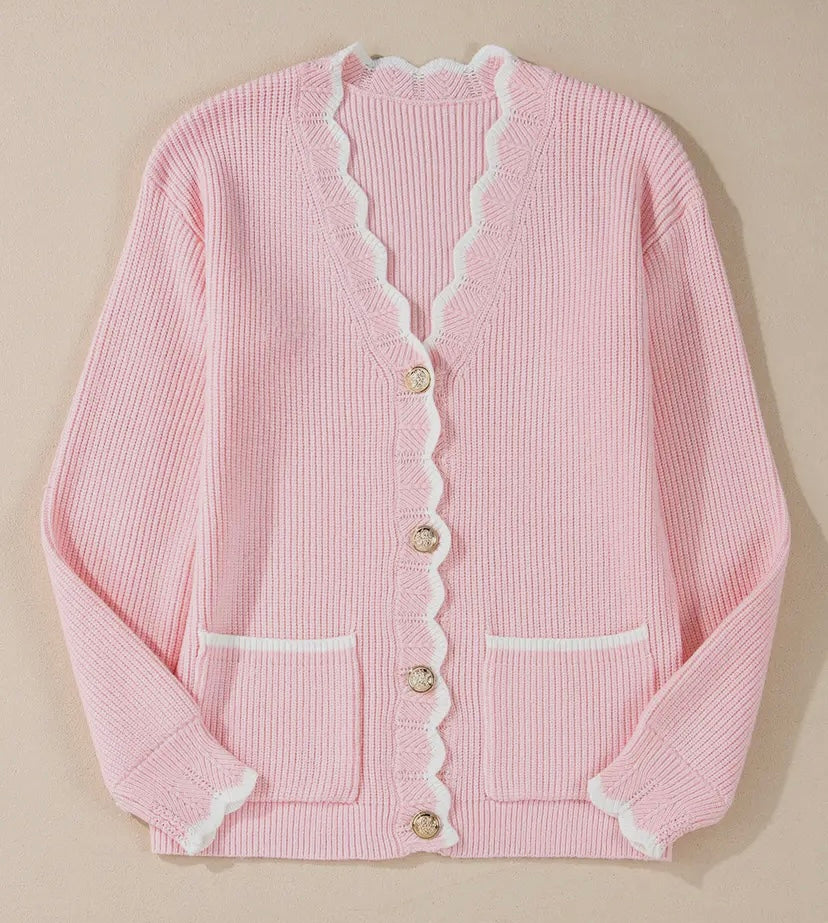 Rosa Pink Scalloped Edge Cardigan