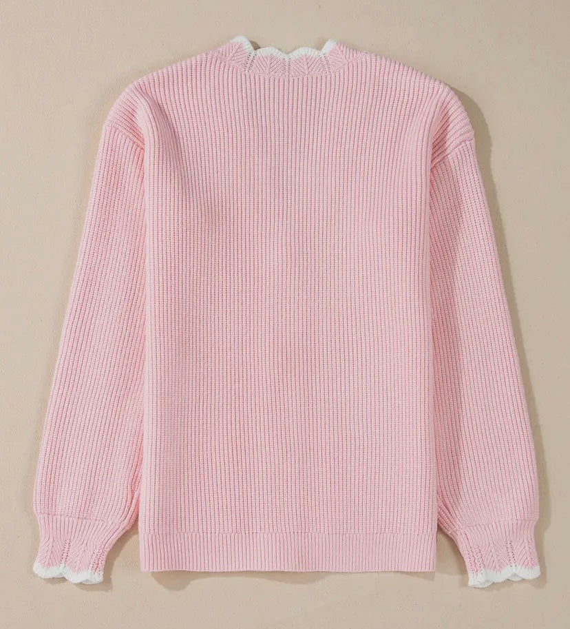 Rosa Pink Scalloped Edge Cardigan
