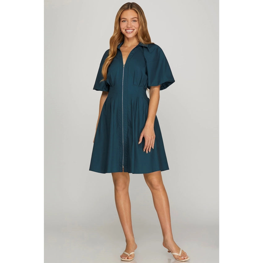 Sally Sea Green Zipper Dress