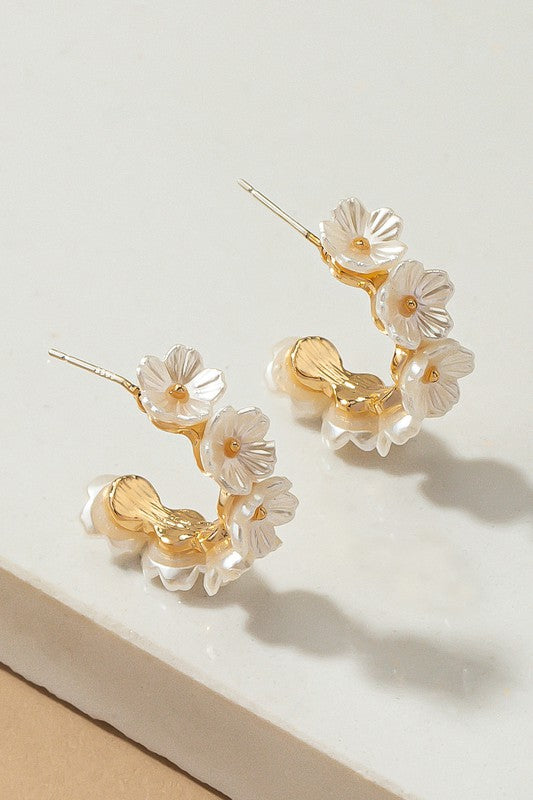 Marisa Pearl Flower Hoops