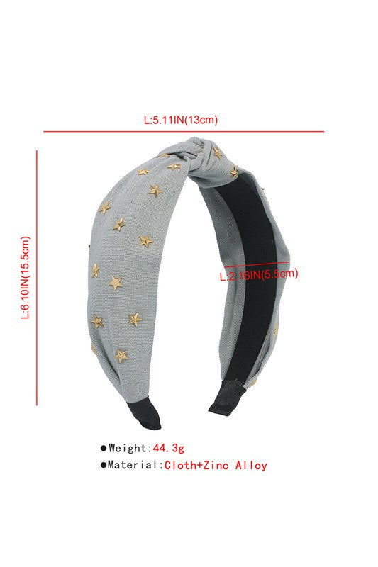 Lauren Linen Knotted Headband with Gold Stars