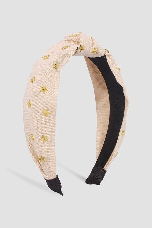 Lauren Linen Knotted Headband with Gold Stars