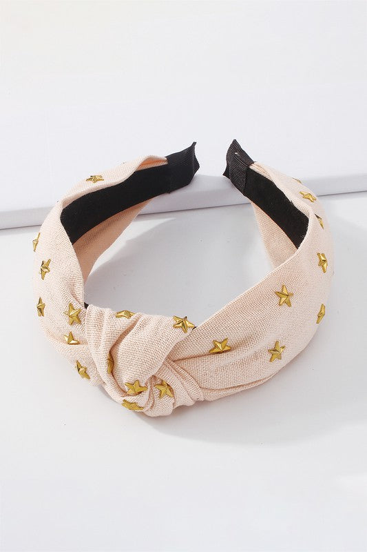 Lauren Linen Knotted Headband with Gold Stars